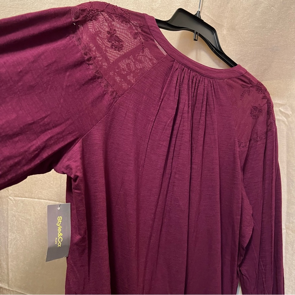 Style & Co (Macy’s), raglan sleeved blouse, mesh trim with floral embroidery! - Picture 4 of 11